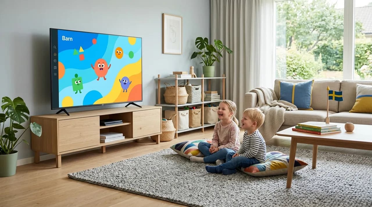 Barn ser på barnprogram via IPTV i svenskt hem