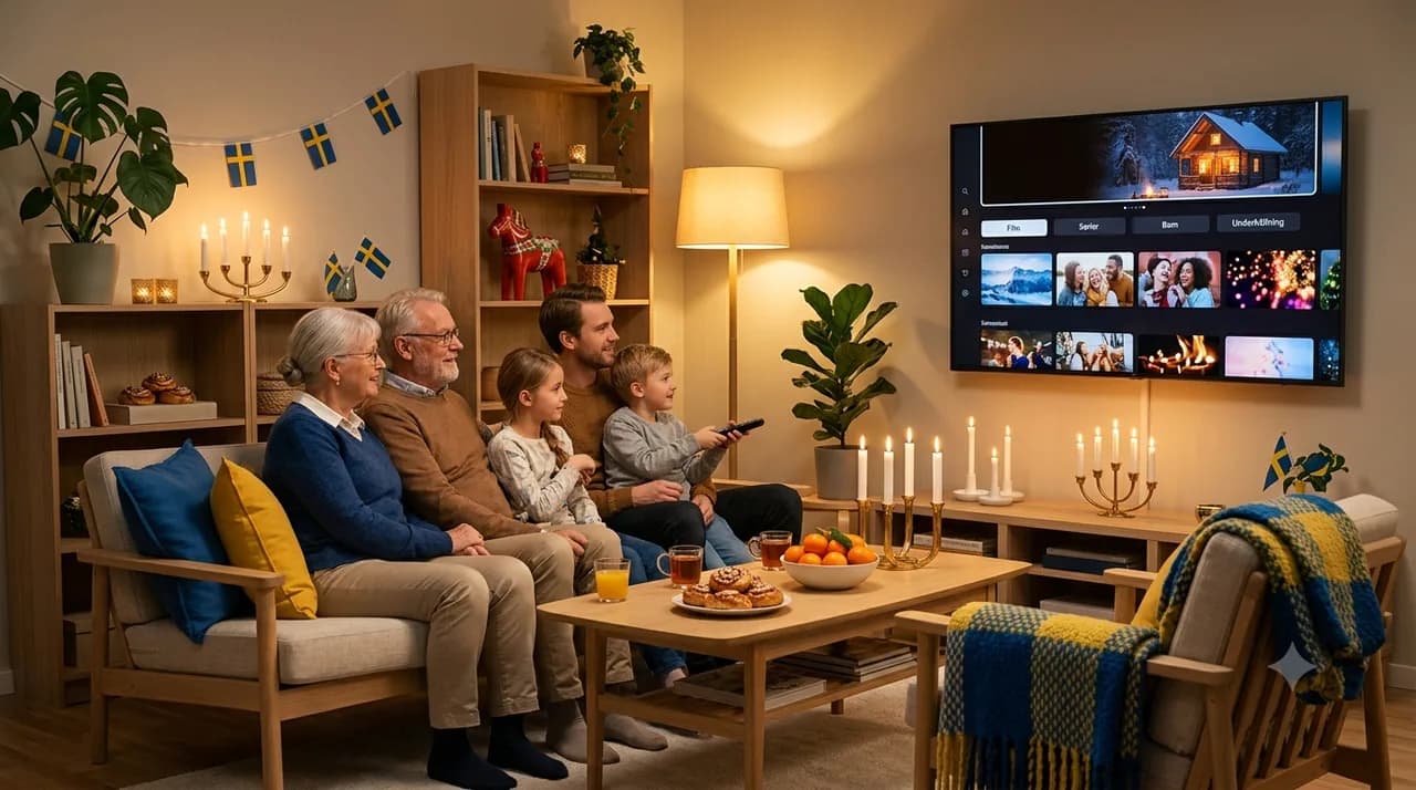 Svensk familj i flera generationer ser på IPTV tillsammans